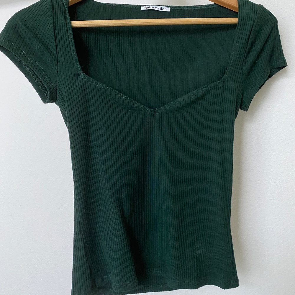 Sweetheart Neckline Reformation Top Green Small
